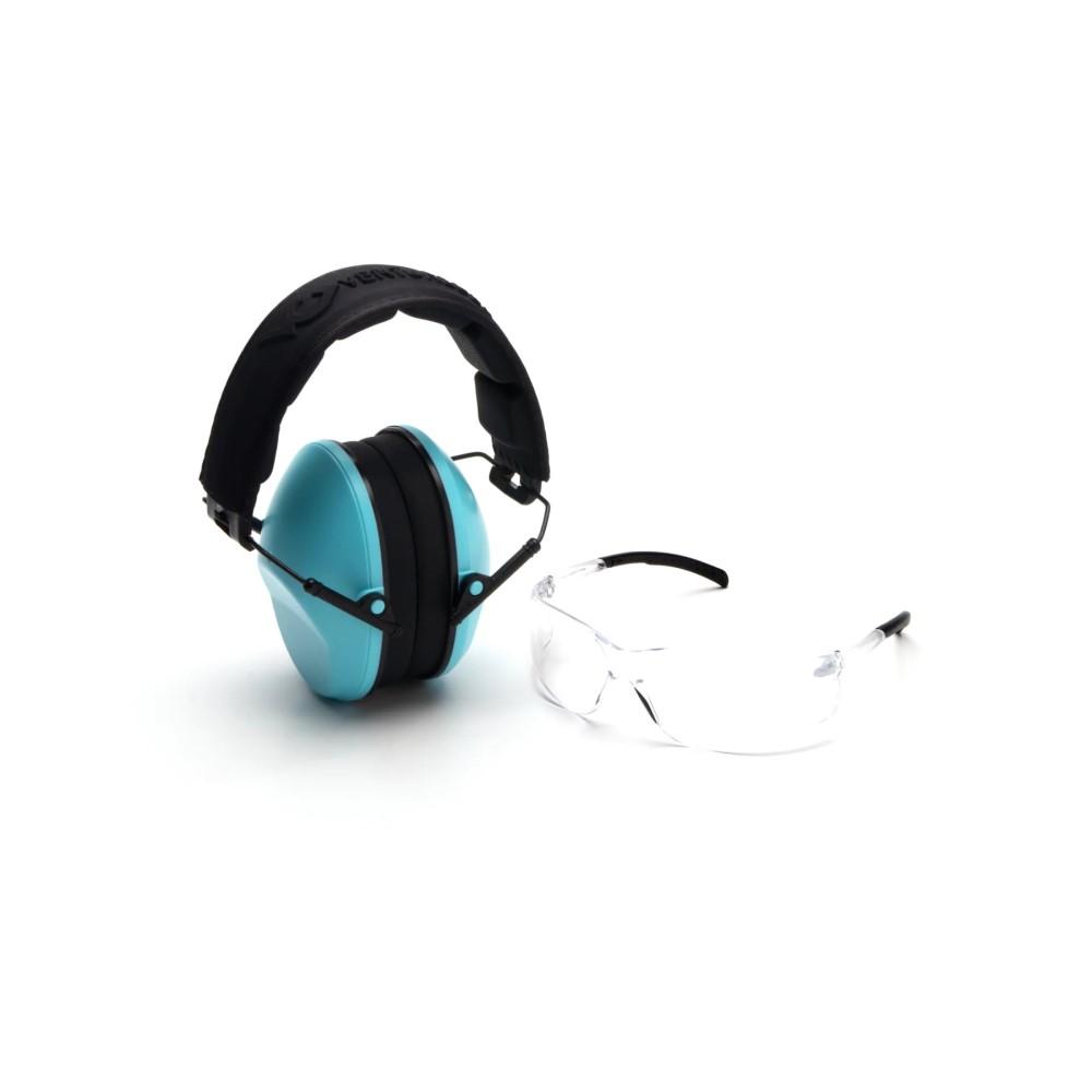 Pyramex Clear Lens with VG Low Profile Powder Blue Earmuff
