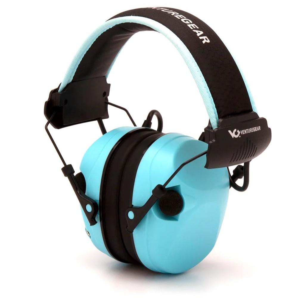 Pyramex Venture Gear - Powder blue electronic earmuff with black headband