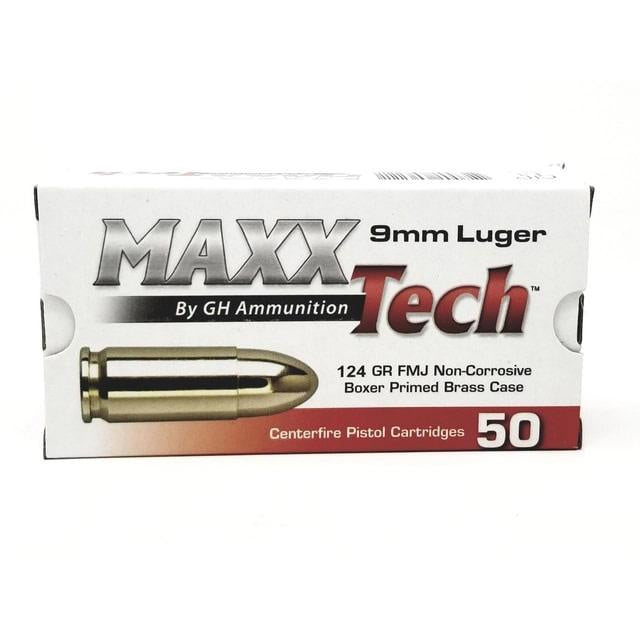 MAXXTECH 9MM 124GR FMJ 50RD BRASS CASE