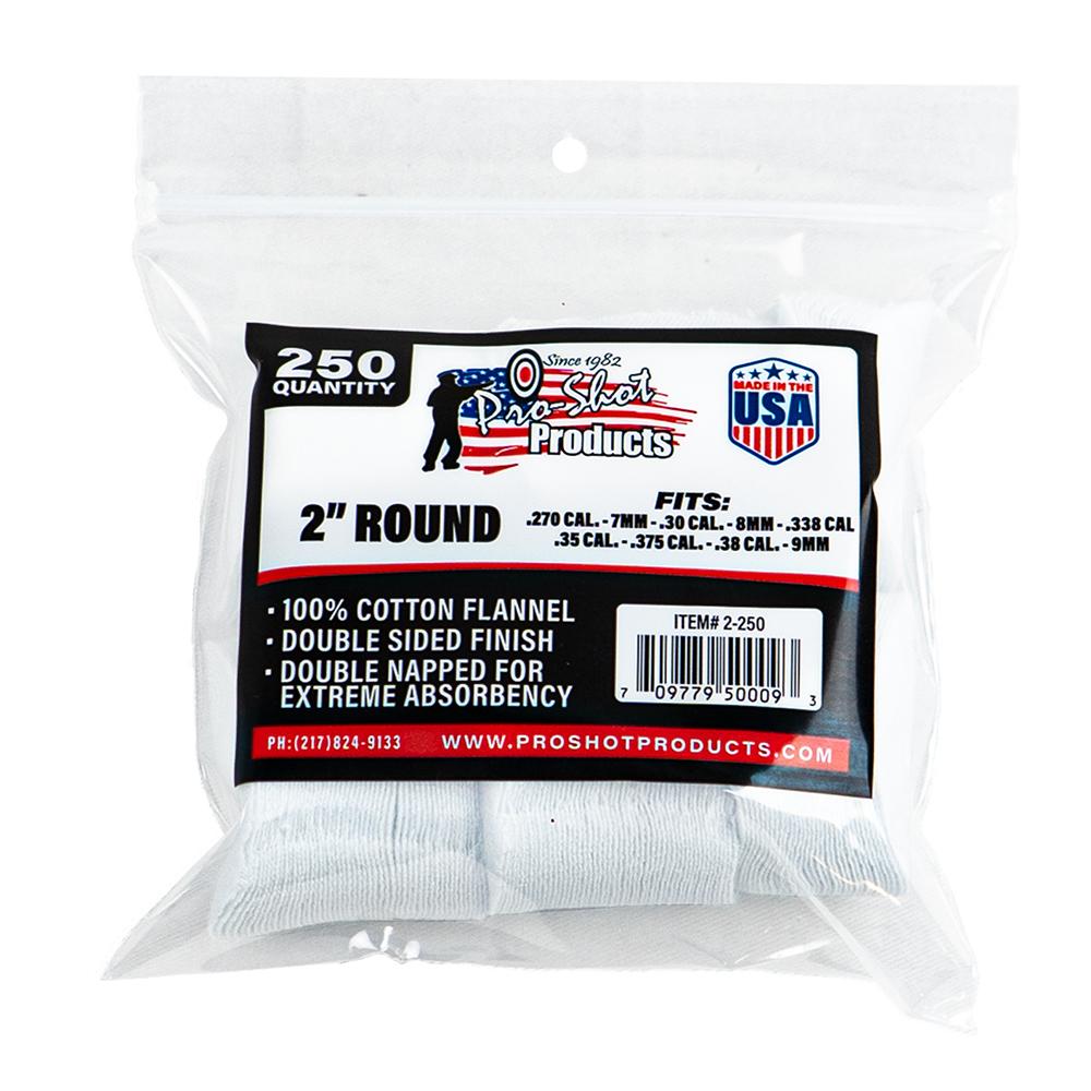 COTTON CLEANING PATCH 2 RND .270 .38CAL 250/PK