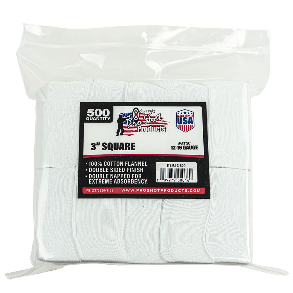 COTTON CLEANING PATCH 3 SQUARE 12/16GA .45CAL 500/PK