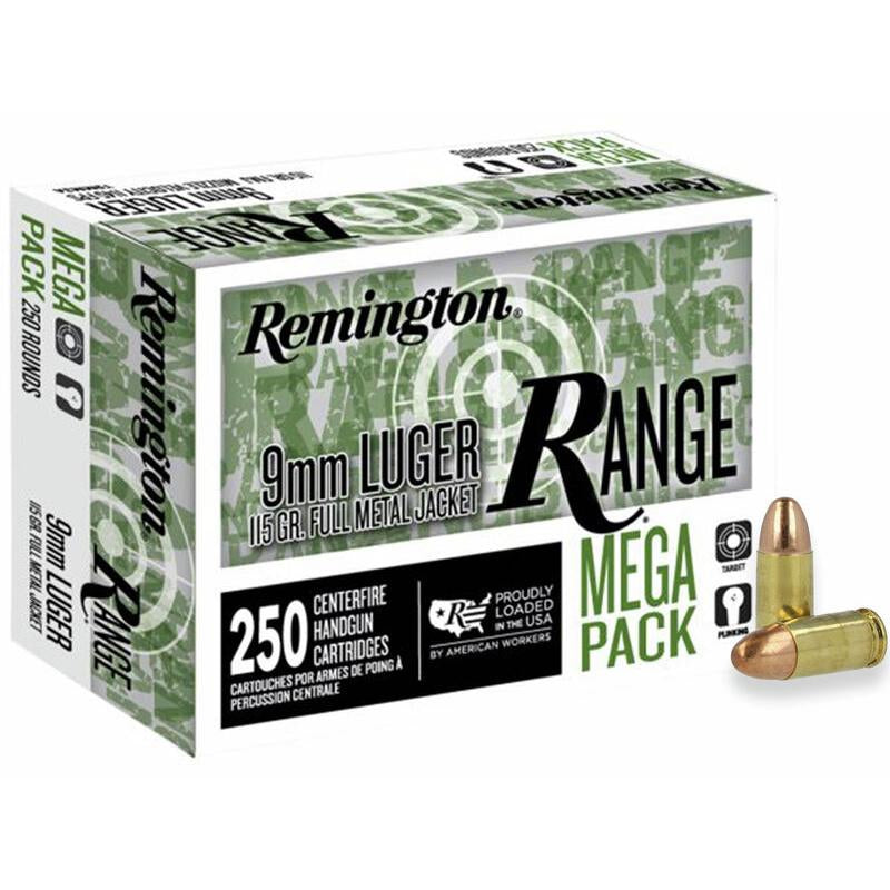 REMINGTON 9MM LUGER 115 FMJ RANGE HANDGUN  AMMO 250RD