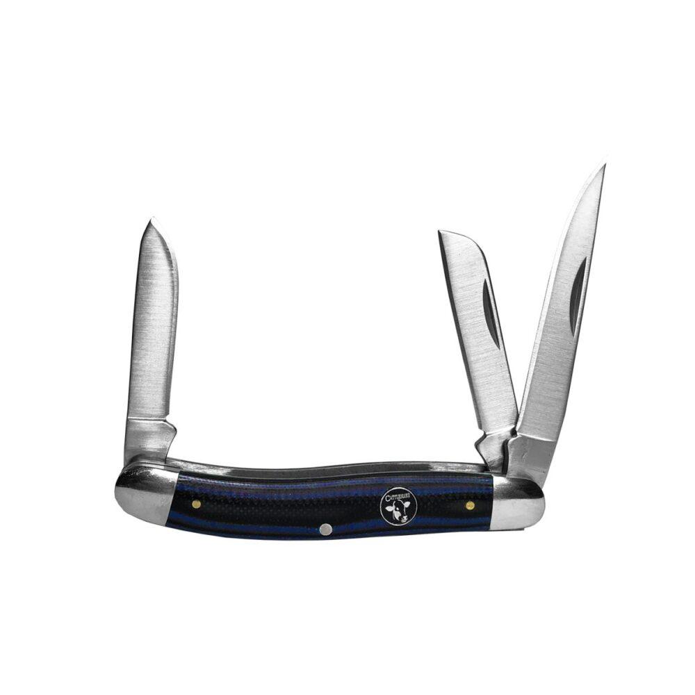 Cattleman Knife Cowhand Stockman - Blue - 3 Blade (2.5in / 3.5in)