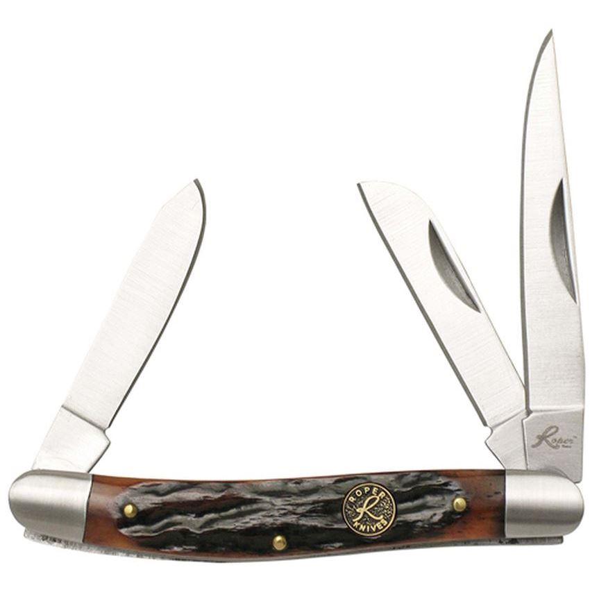 Roper Knife Stockman Chaparral Series - Brown bone 3 Blades 2.5in