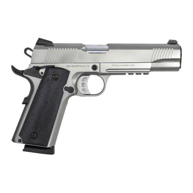 TISAS 1911 Duty 45ACP Full Size Stainless Steel BLACK RUBBER GRIP w Rail