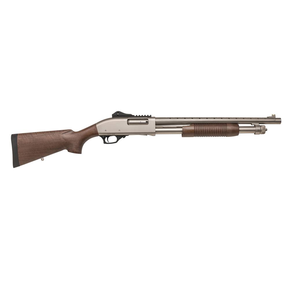 Pump Action 12ga 18.5 HeavyDutyRetro- Nickel/Wood ,590 Compliant Furniture