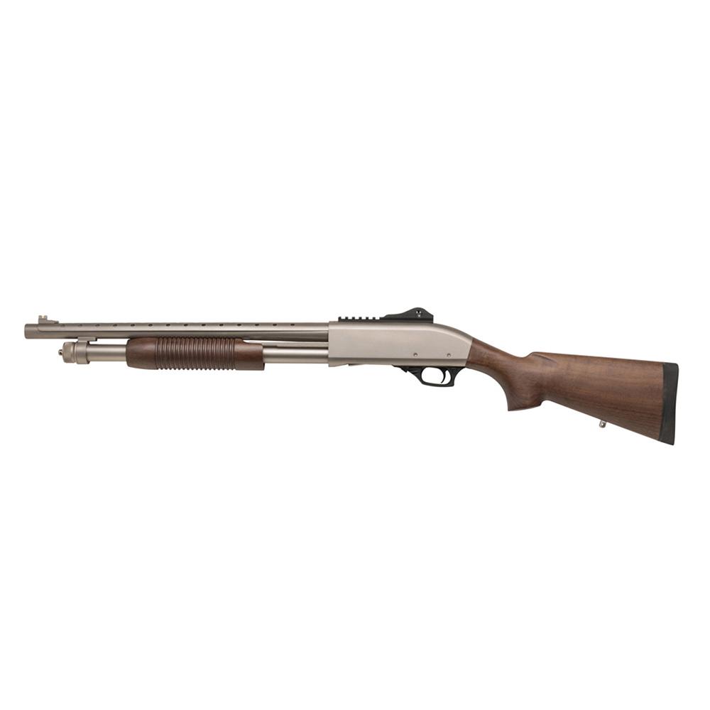 Pump Action 12ga 18.5 HeavyDutyRetro- Nickel/Wood ,590 Compliant Furniture