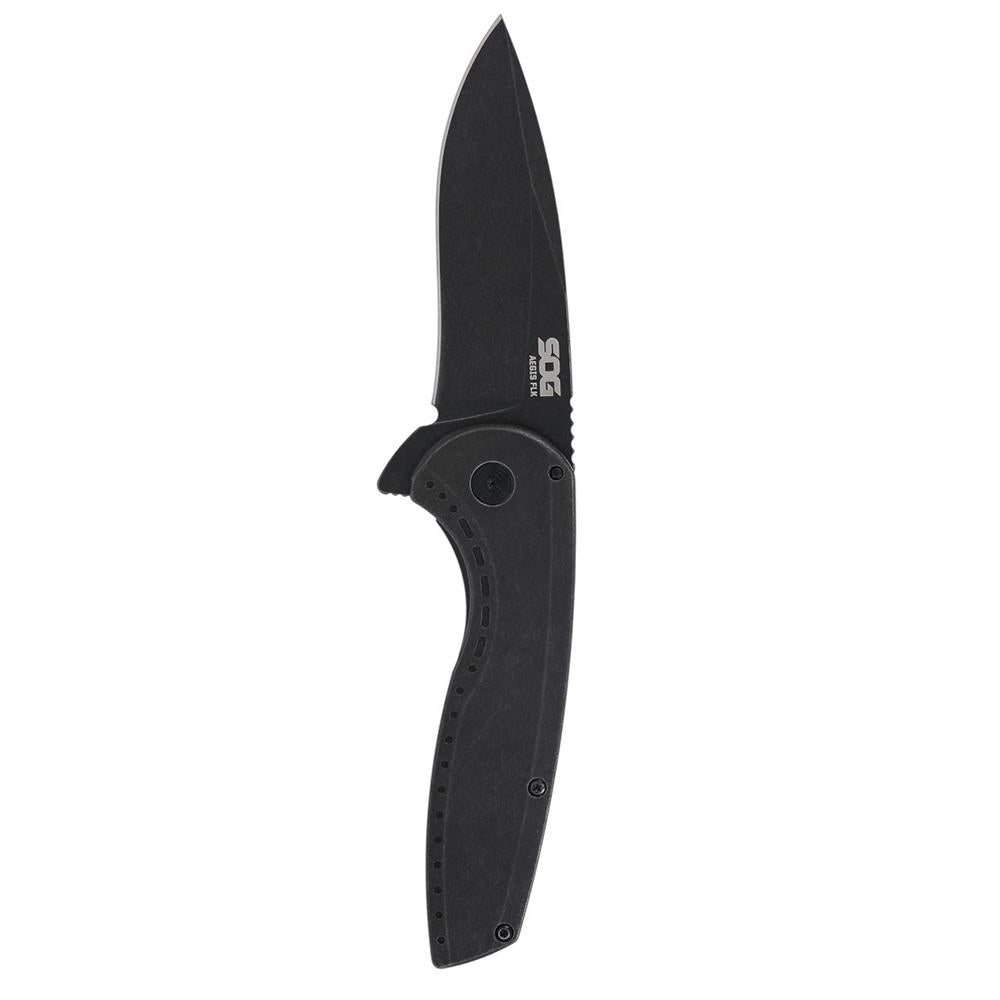 SOG AEGIS FLK 2.0 3.5'' DROP POINT BLADE BLISTER PACK BLACK STONEWASH