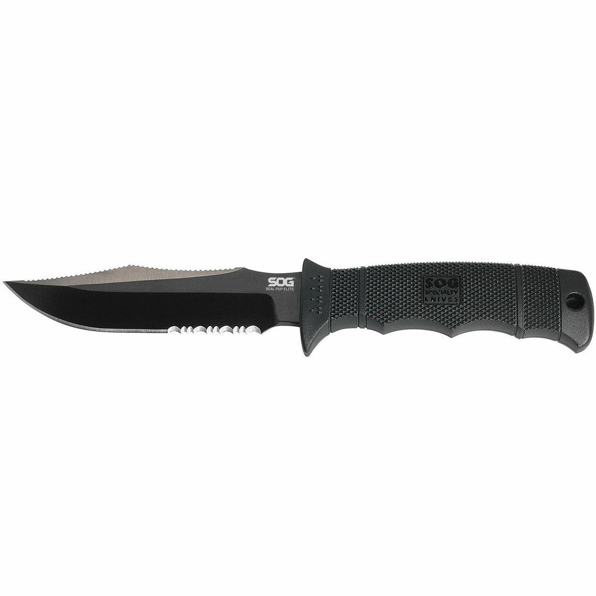 SEAL PUP ELITE - KYDEX SHEATH - BLACK TINI- PARTIALLY SERRATED