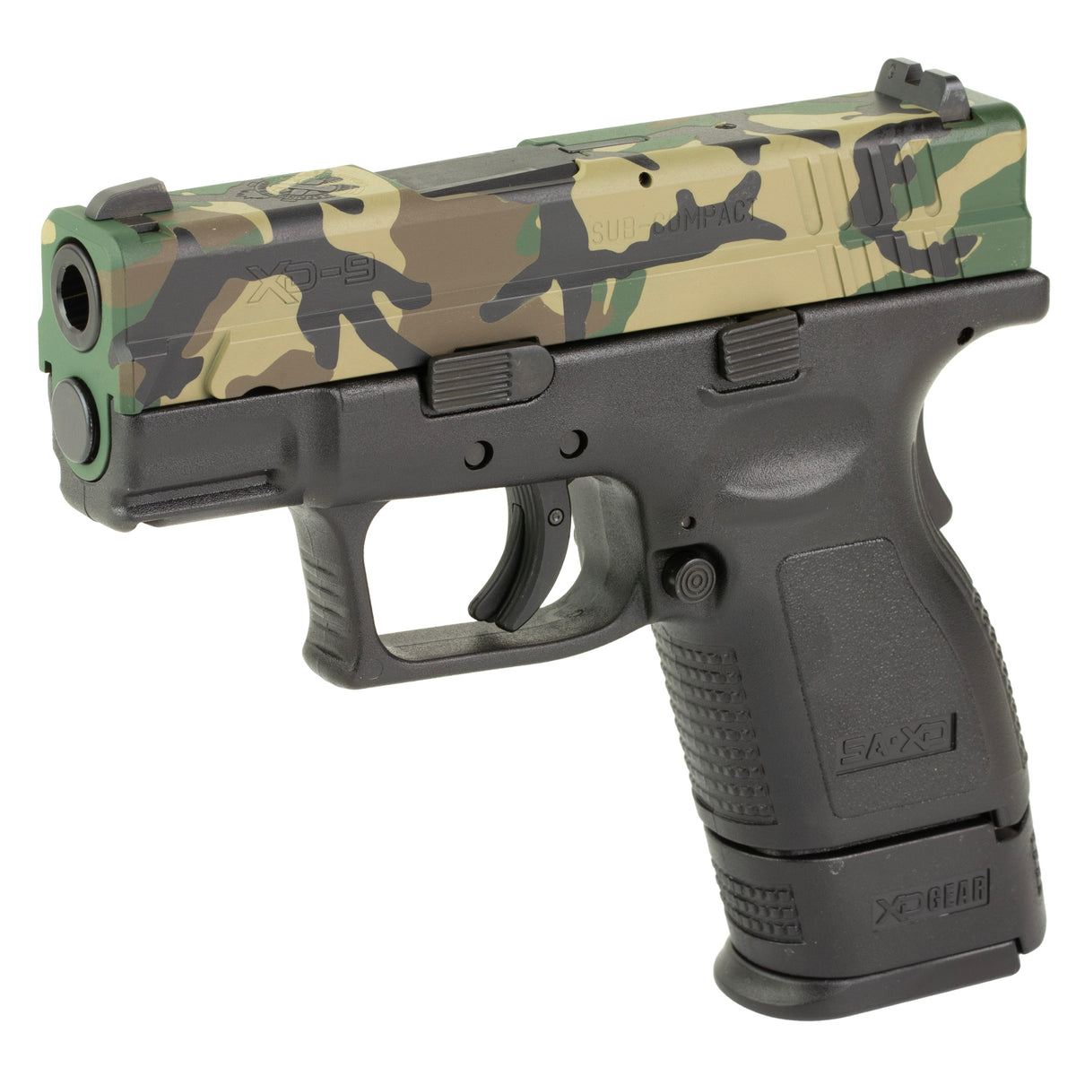 Springfield XD - 9MM 16rd (Custom M81 Woodland Camo Cerakote Finish Slide by Shark Coast Tactical)