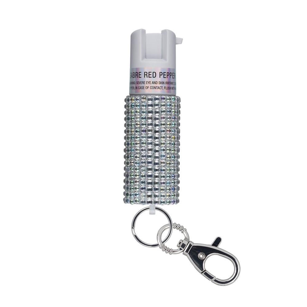 SABRE Jeweled Pepper Spray w/ Key Ring, Silver
