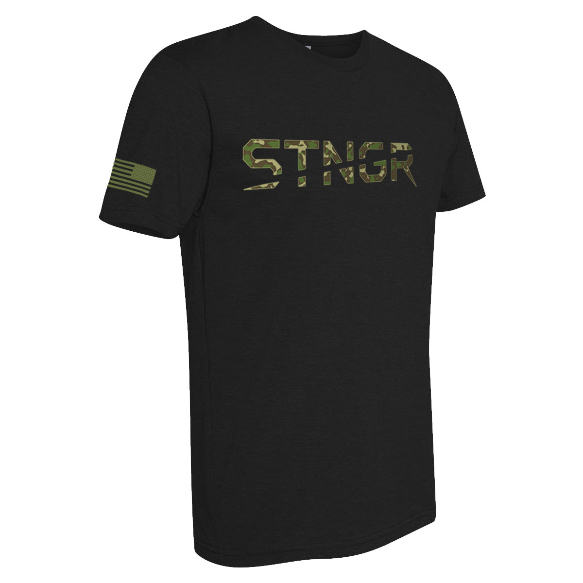 STNGR Woodland Camo Logo T-Shirt - Vintage Black