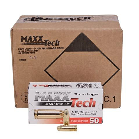 MAXXTECH 9MM 124GR FMJ BRASS 1000 ROUNDS