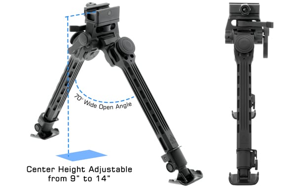 UTG Big Bore Full Stability Bipod - 9.0 inch to 14.0 inch Center Height