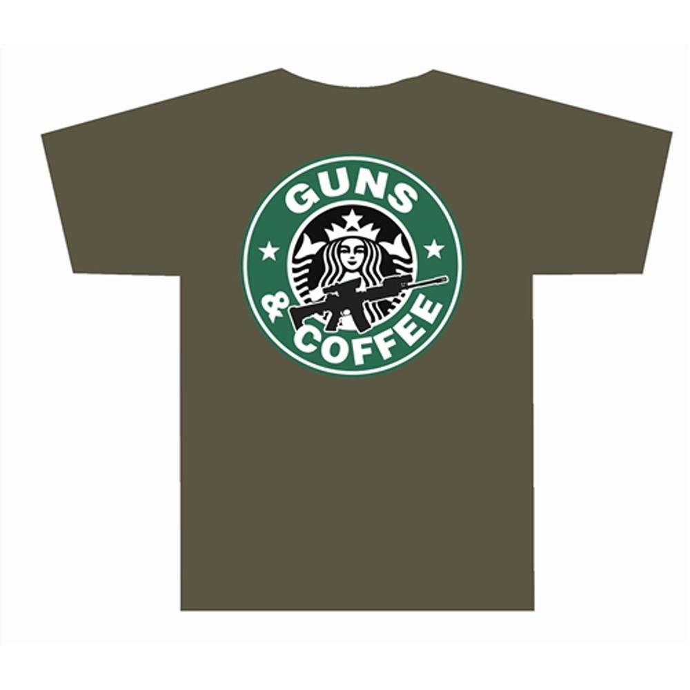 Guns and Coffee T Shirt Olive Drab Large