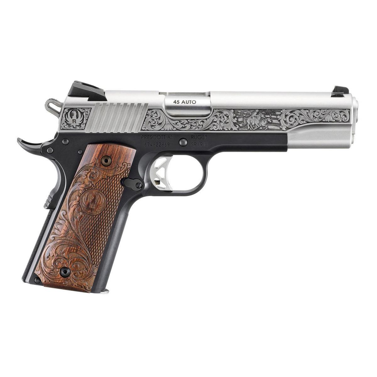 Ruger SR1911 45ACP 5in 2tone Engraved Wd Grp 8Rd