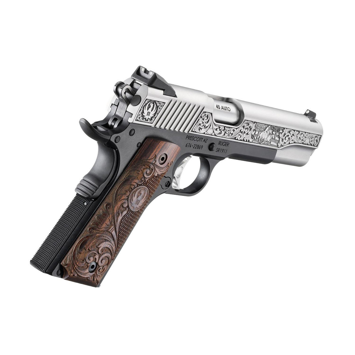 Ruger SR1911 45ACP 5in 2tone Engraved Wd Grp 8Rd