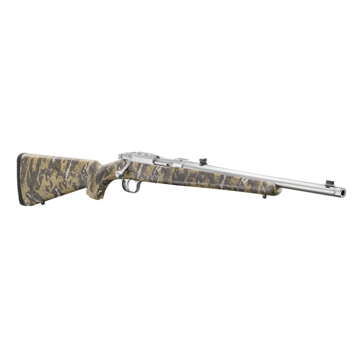 Ruger 77/44 44 Rem Mag Brushed Stainless w/Camo Pattern Stock 16.6'' 4RNDS