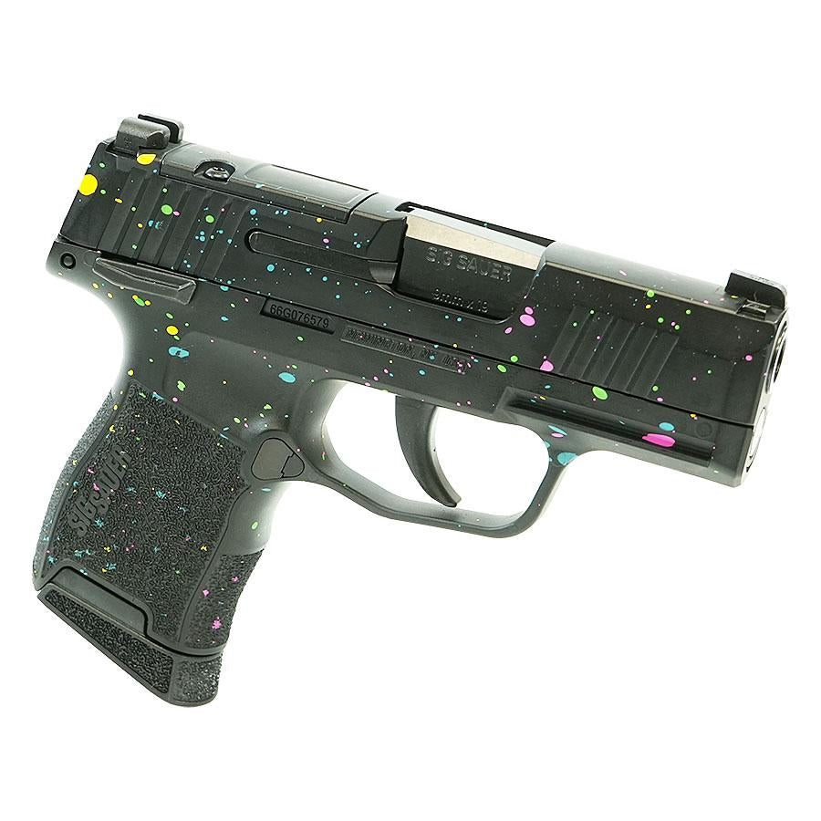 P365, 9MM, 3.1IN, STRIKER Blk Base, Frame & Slide Multi-Color Paint Splatte