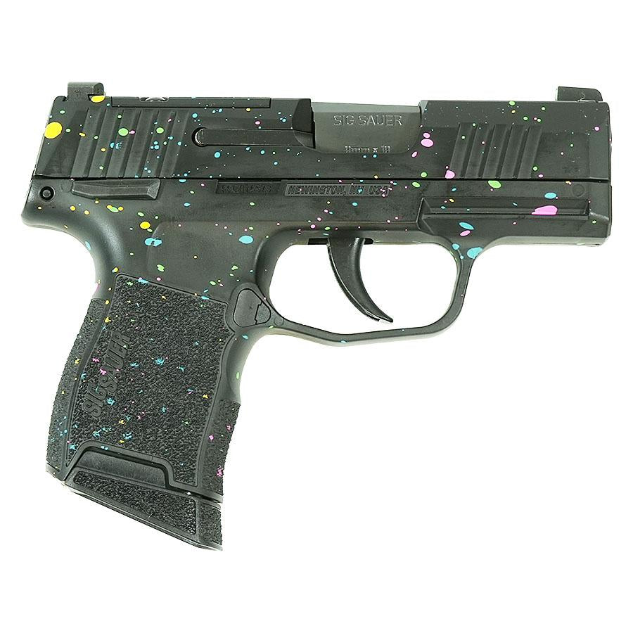 P365, 9MM, 3.1IN, STRIKER Blk Base, Frame & Slide Multi-Color Paint Splatte