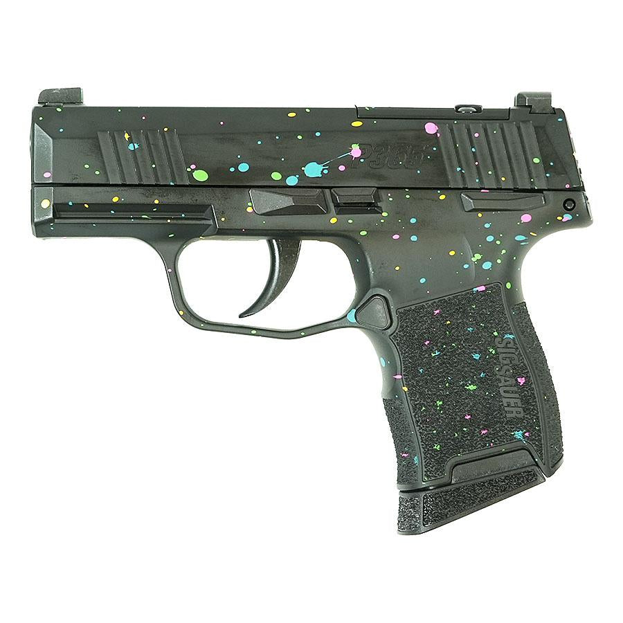 P365, 9MM, 3.1IN, STRIKER Blk Base, Frame & Slide Multi-Color Paint Splatte