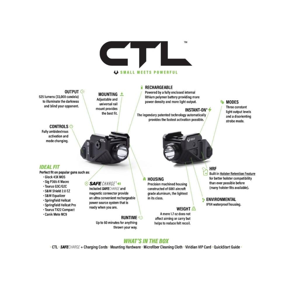 Viridian CTL Universal Tactical Light (400 lumens) w/ RC battery INSTANT-ON
