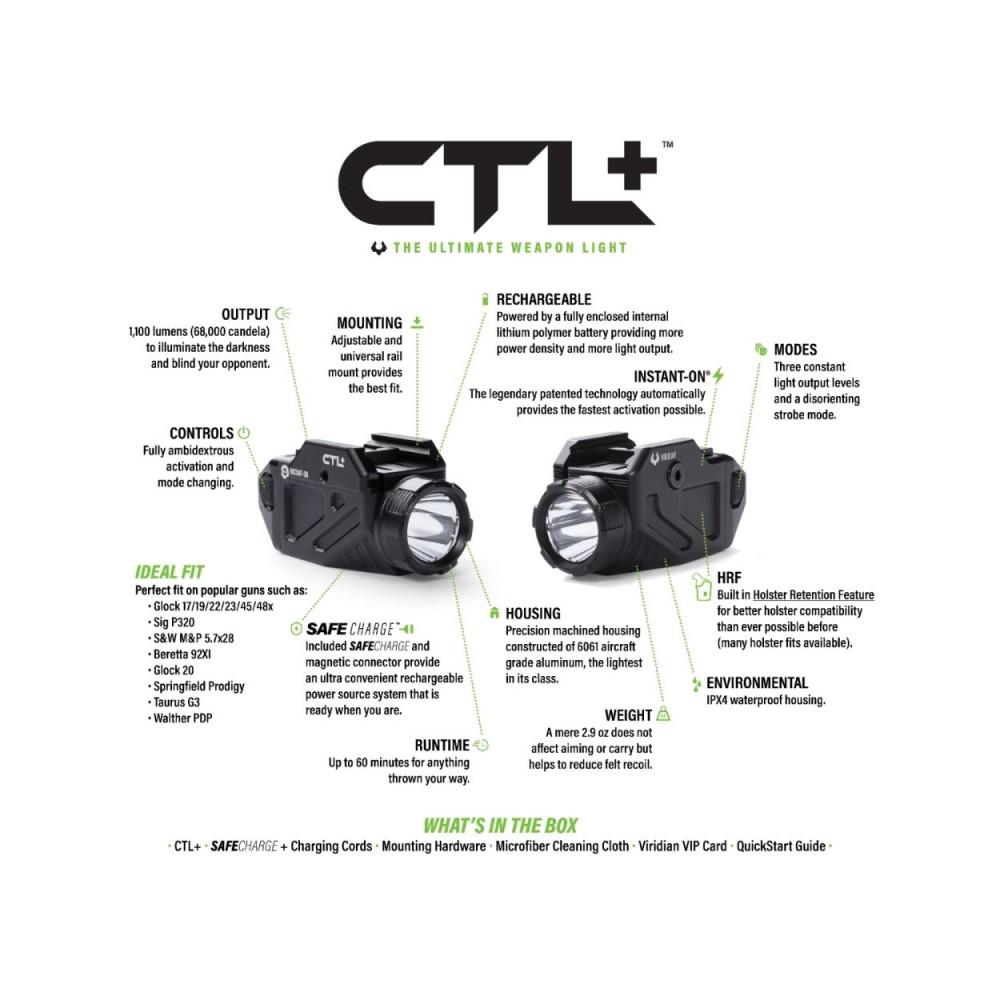 Viridian CTL+ Universal Tactical Light (1000 lumens) w/RC battery INSTANT