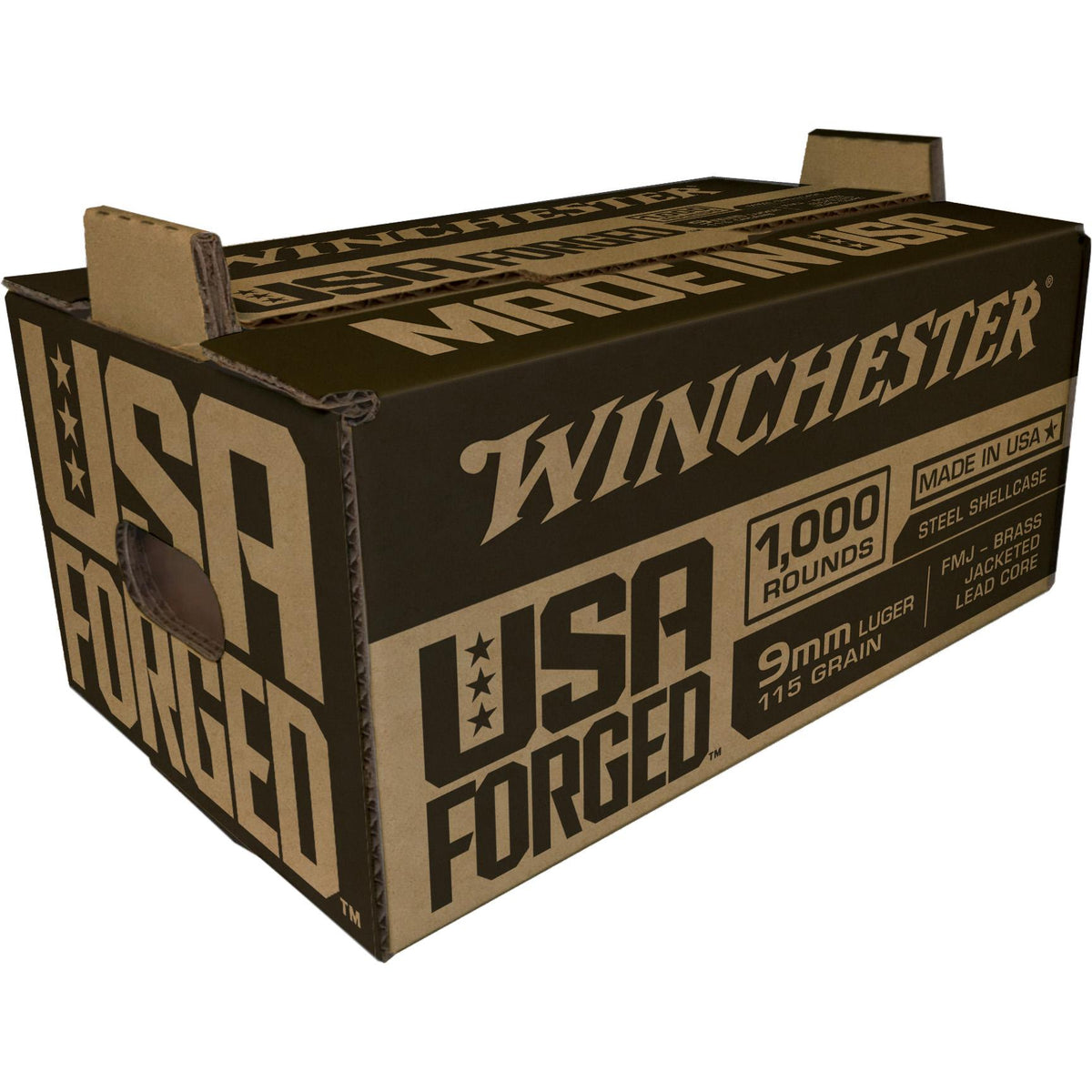 USA FORGED 9MM 115GR STEEL CASE, FMJ BRASS-JACKETED LEAD CORE 1,000 RD