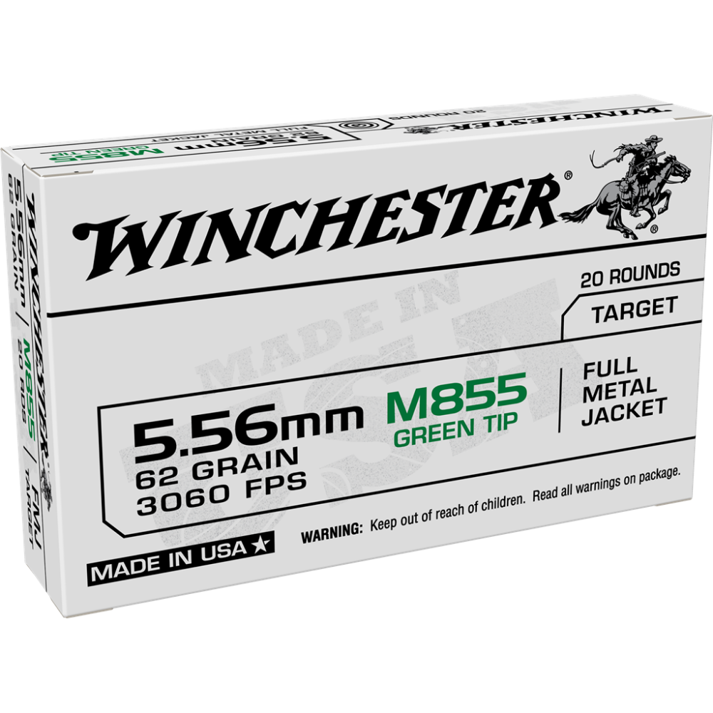 Lake City 5.56 MM M855 FMJ WIN 62 GR 50 Green Tip 50-20RD Box(1000 rds tot)
