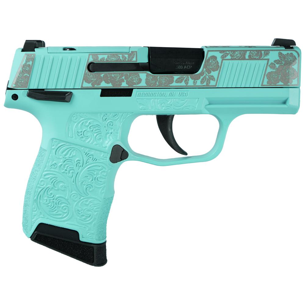 Sig P365-380-BSS-MS Nitron Pistol Full Robins Egg Blue Roses