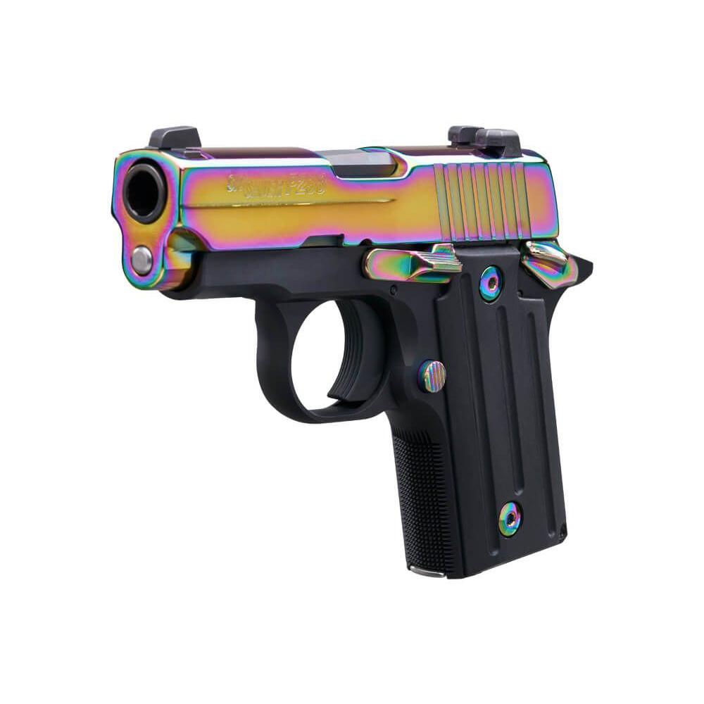 P238 380 ACP 2.7 '' RAINBOW TITANIUM SAO SIGLITE G10 GRIP 6 RD STEEL MAG
