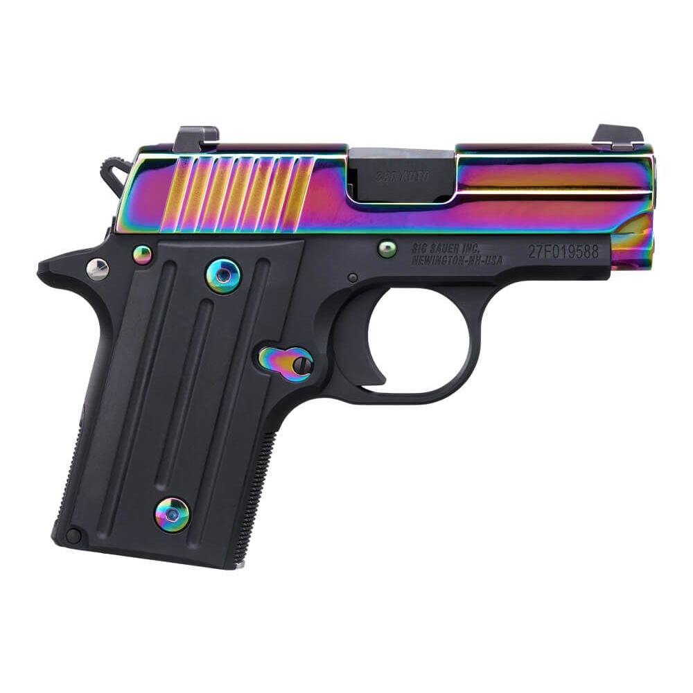 P238 380 ACP 2.7 '' RAINBOW TITANIUM SAO SIGLITE G10 GRIP 6 RD STEEL MAG