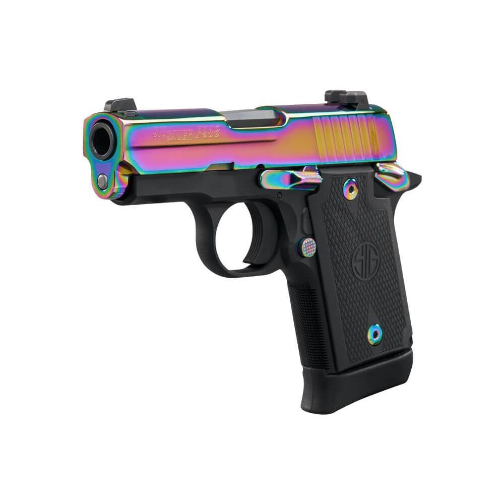 P938 9MM 3'' RAINBOW TITANIUM  SAO SIGLITE G10 GRIP 7RD STEEL MAG AMBI SFTY