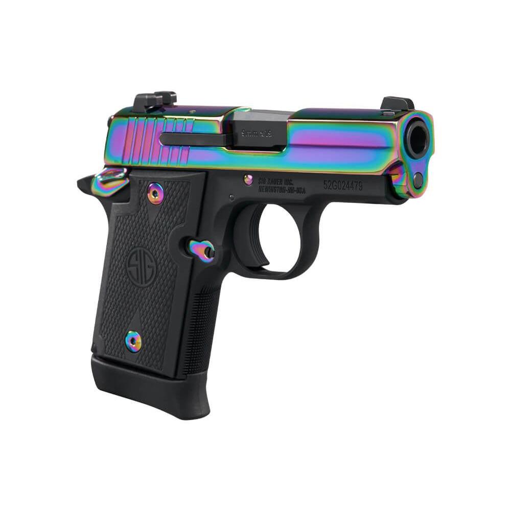 P938 9MM 3'' RAINBOW TITANIUM  SAO SIGLITE G10 GRIP 7RD STEEL MAG AMBI SFTY