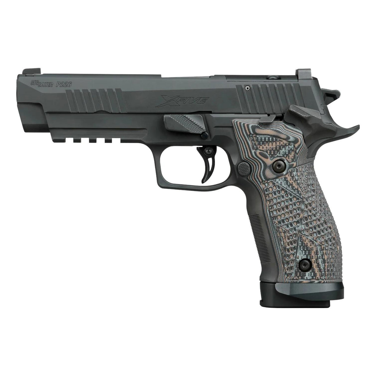 SIG P226 9MM 5IN X-5 EXT BLK SAO BK/GY G10 XRAY3 FS W/PLT (3)20RD CSTM WRK