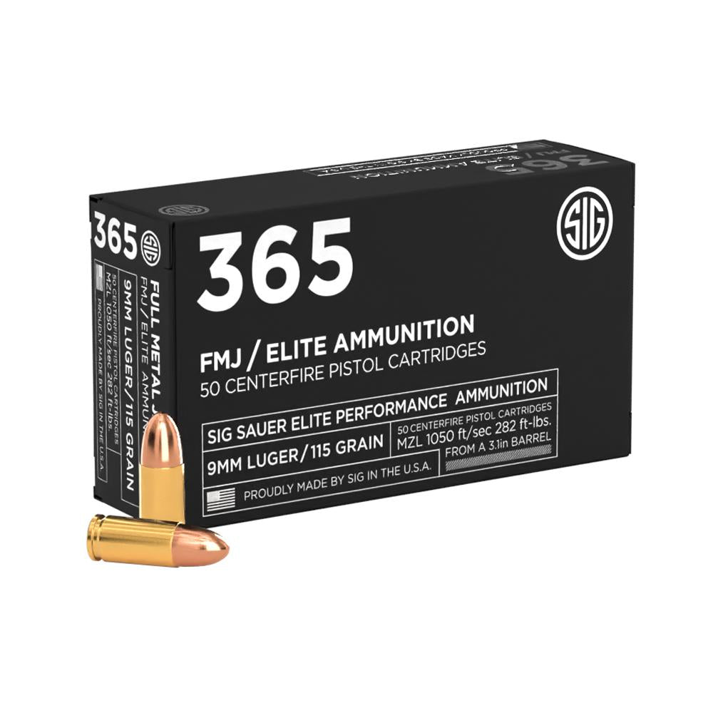AMMO 9MM 115GR ELITE BALL 365 FMJ BOX/50