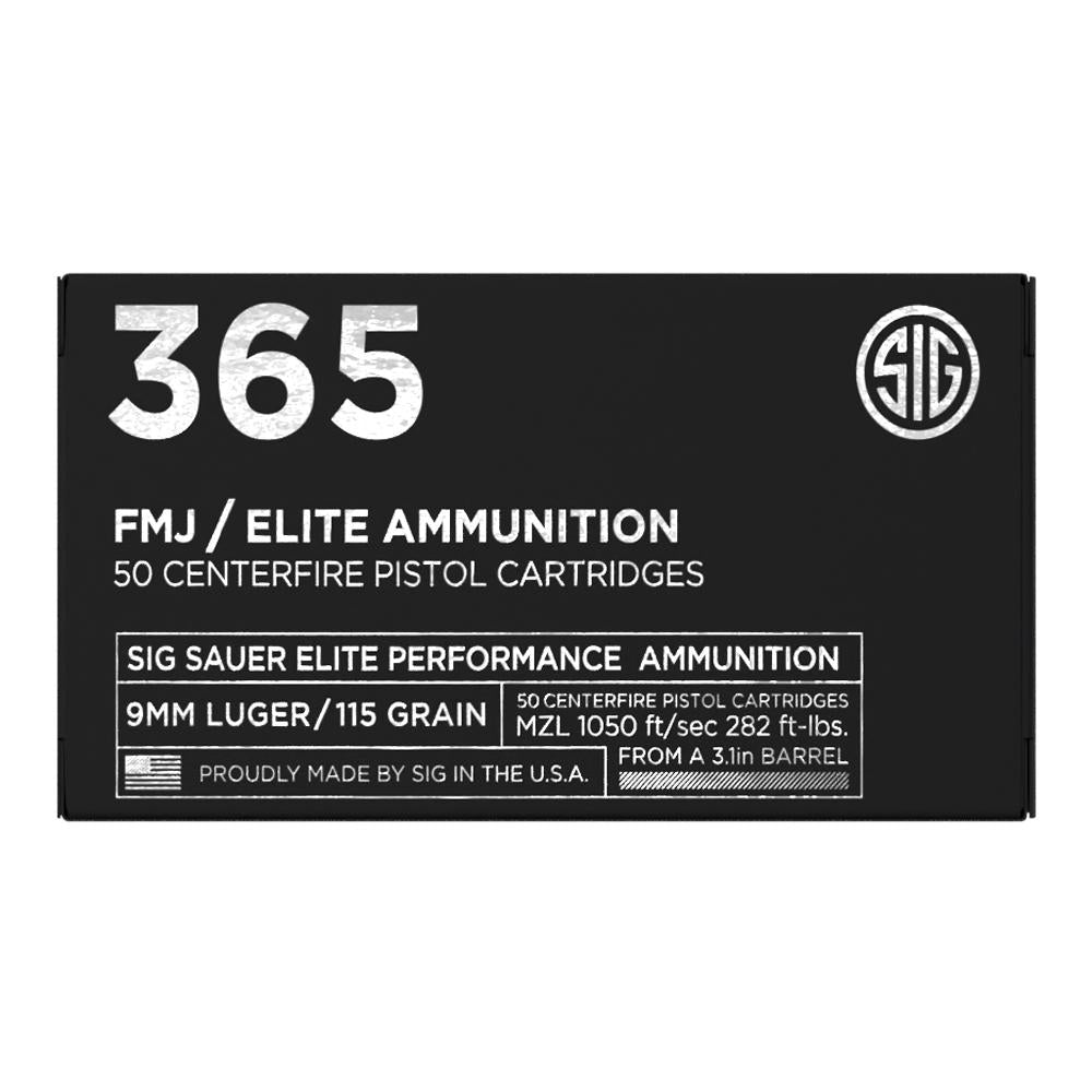 AMMO 9MM 115GR ELITE BALL 365 FMJ BOX/50