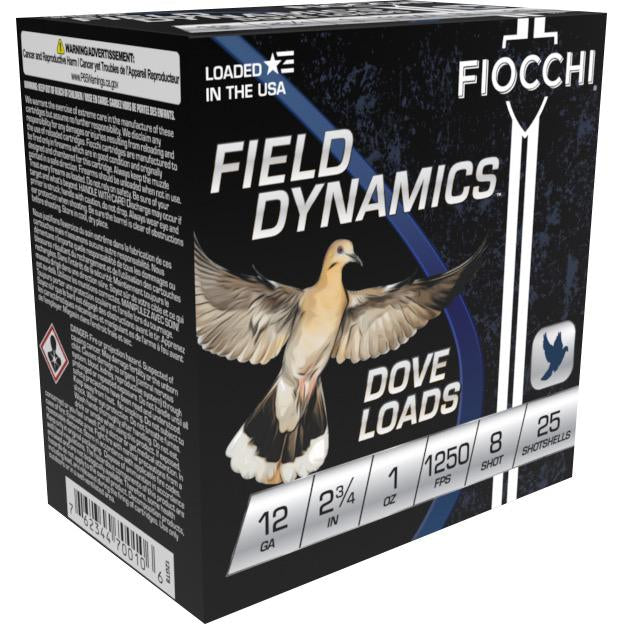 FIOCCHI 12ga LEAD DOVE & QUAIL 2 3/4 1 OZ #8 SHOT 1250FPS 25RD