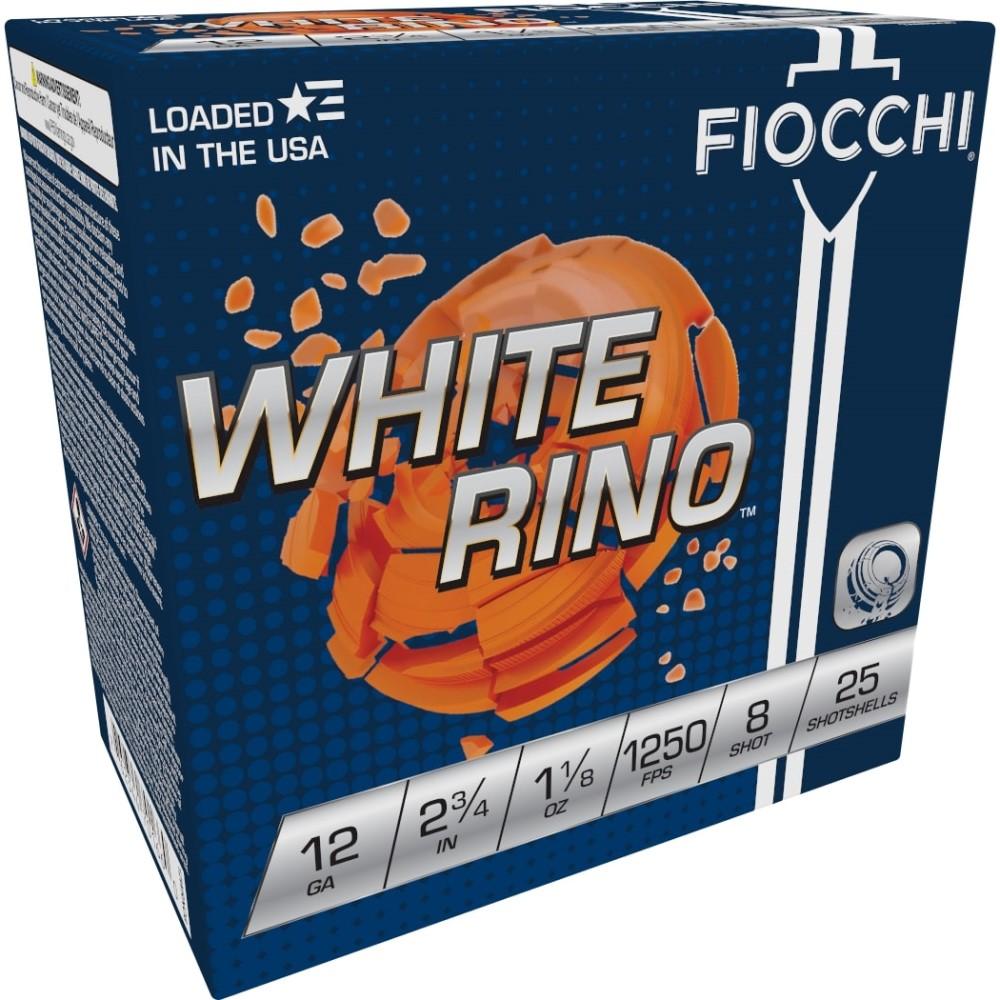 FIOCCHI 12GA 2 3/4 1 1/8oz #8 WHITE RINO 1,250fps 25RD