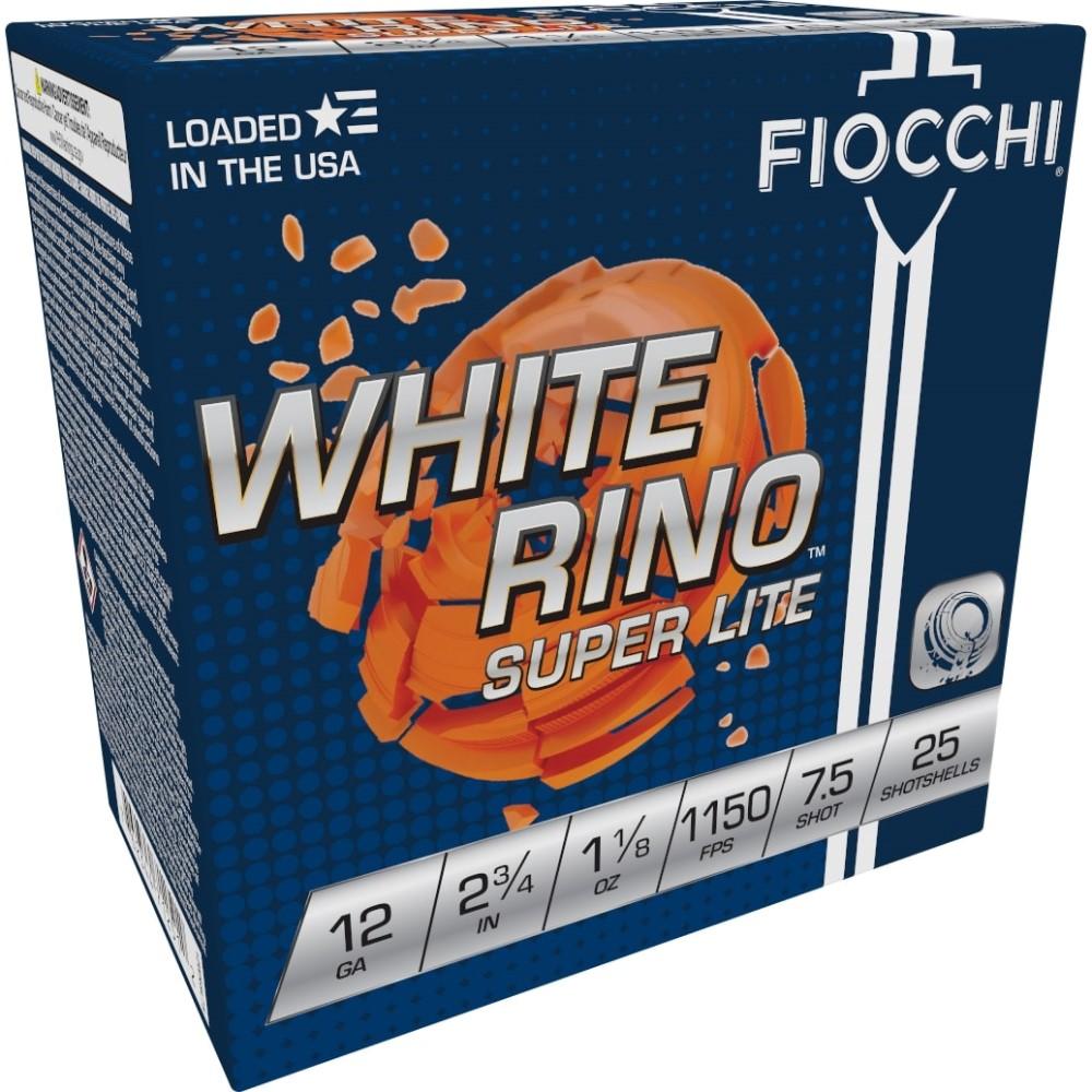 FIOCCHI 12GA 2 3/4 1 1/8oz #7.5 WHITE RINO SUPER LIGHT 1,150fps 25RD