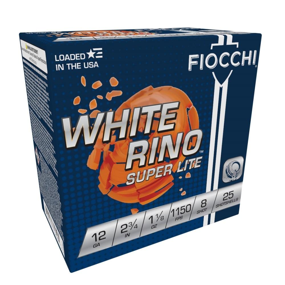 FIOCCHI 12GA 2 3/4 1 1/8oz #8 WHITE RINO SUPER LIGHT 1,150fps 25RD