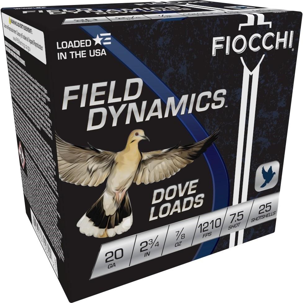 FIOCCHI 20ga LEAD DOVE & QUAIL 2 3/4 7/8OZ #7.5 SHOT 1210FPS 25RD