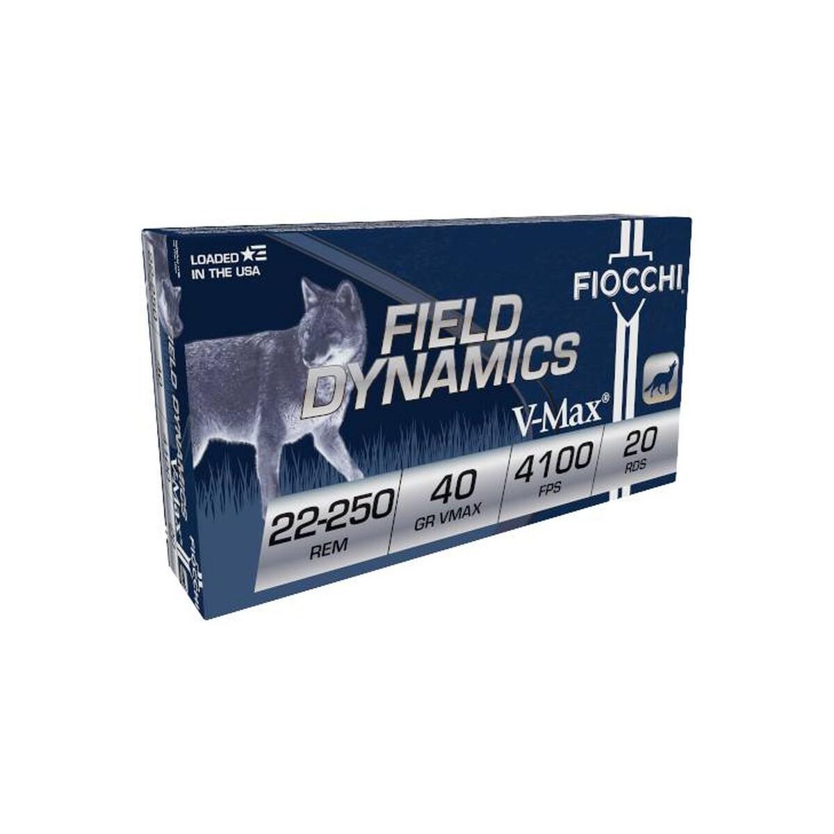 FIOCCHI 22-250 REM. FIELD DYNAMICS 40 GR V MAX 4100 FPS 20/RD