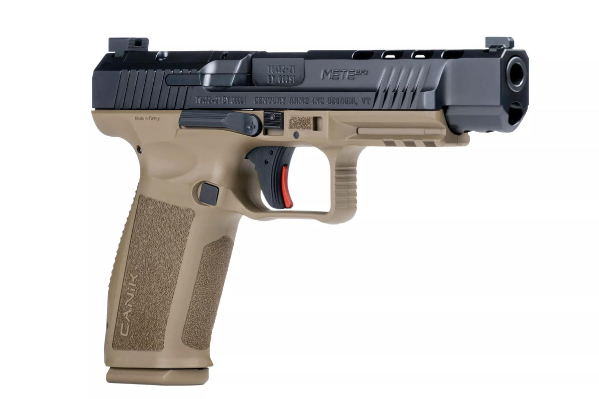 Canik SFx Mete, 9mm, 5.2in, Blk Slide, FDE Frame, 1-18rnd/1-20rnd mag