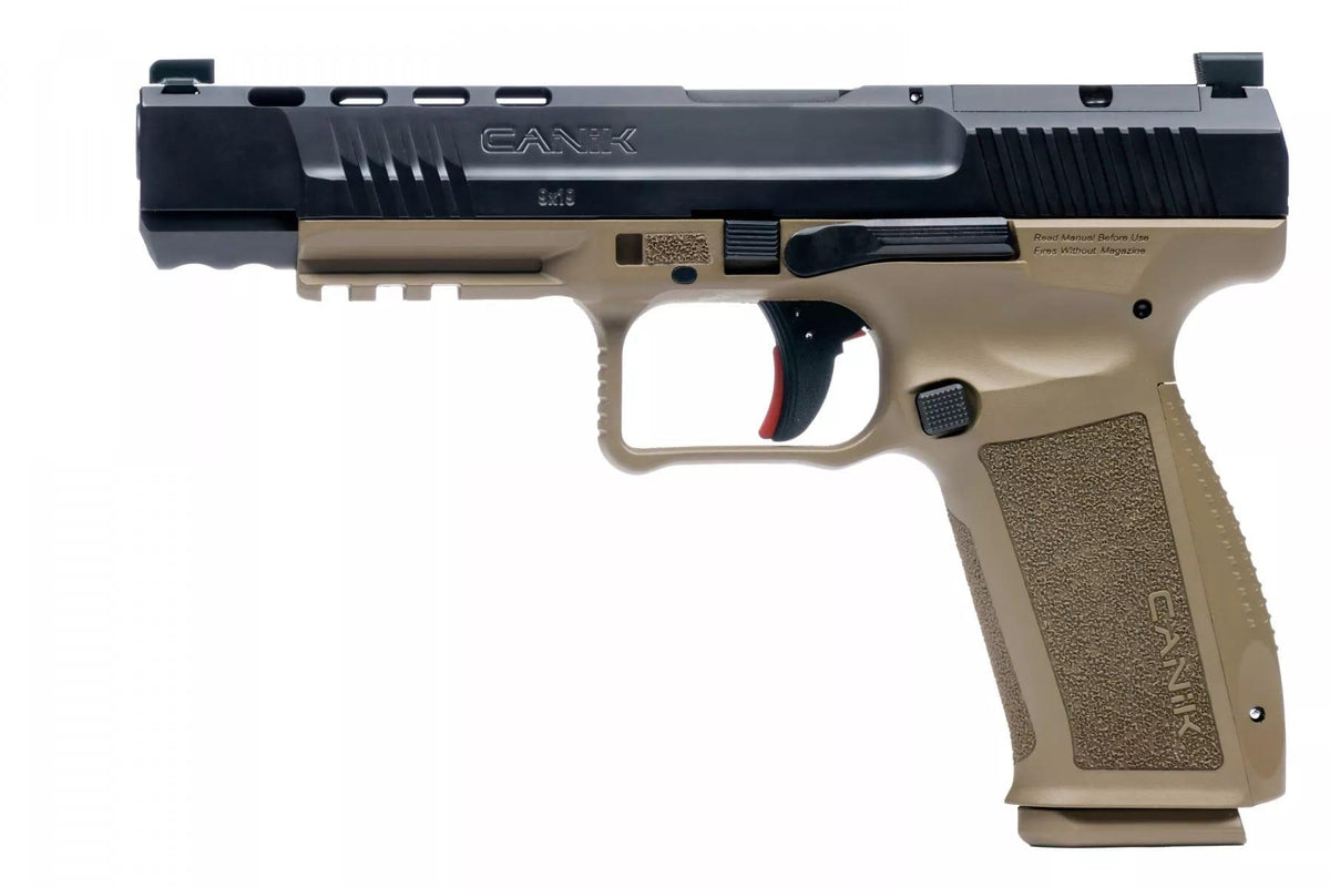 Canik SFx Mete, 9mm, 5.2in, Blk Slide, FDE Frame, 1-18rnd/1-20rnd mag
