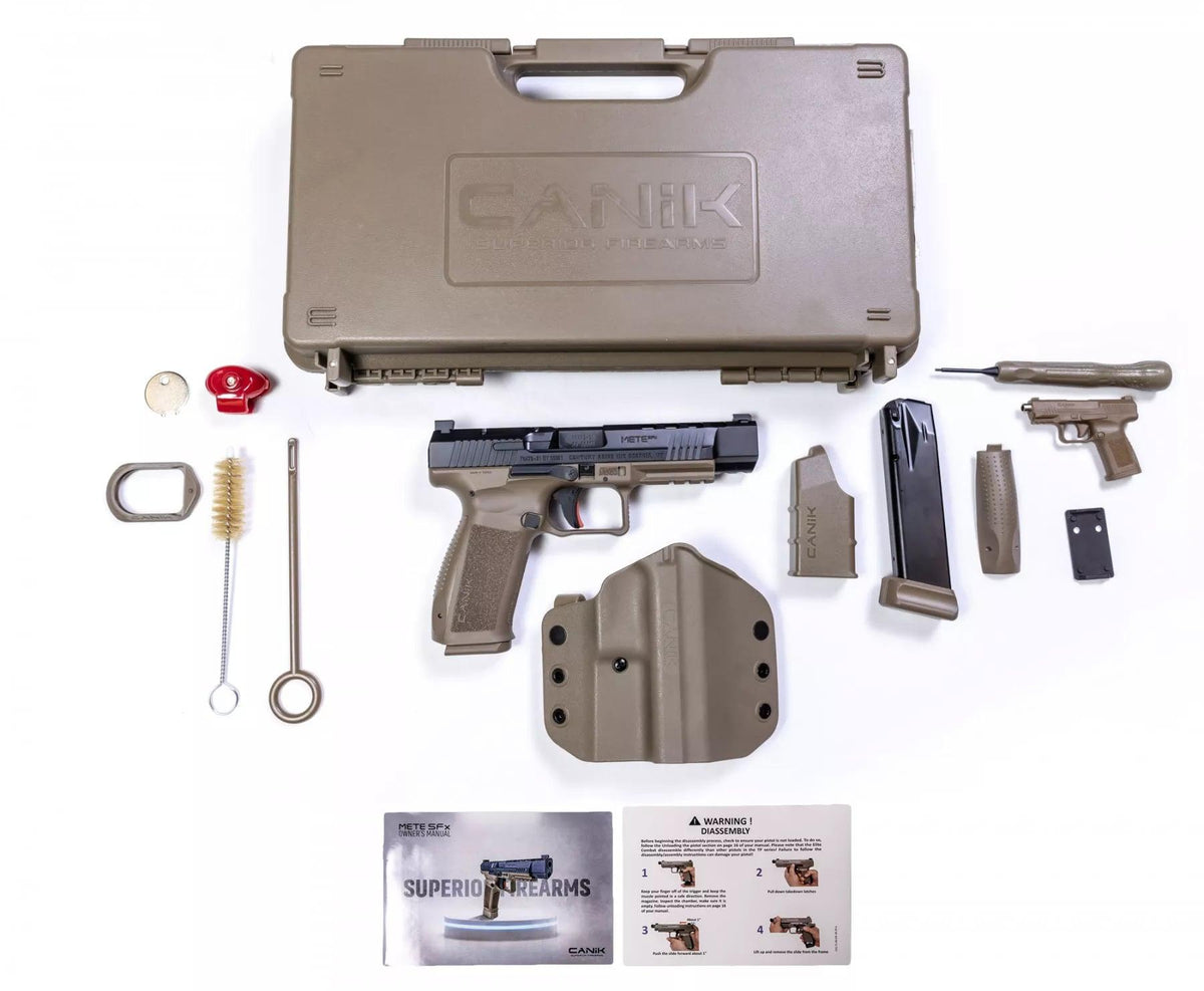 Canik SFx Mete, 9mm, 5.2in, Blk Slide, FDE Frame, 1-18rnd/1-20rnd mag