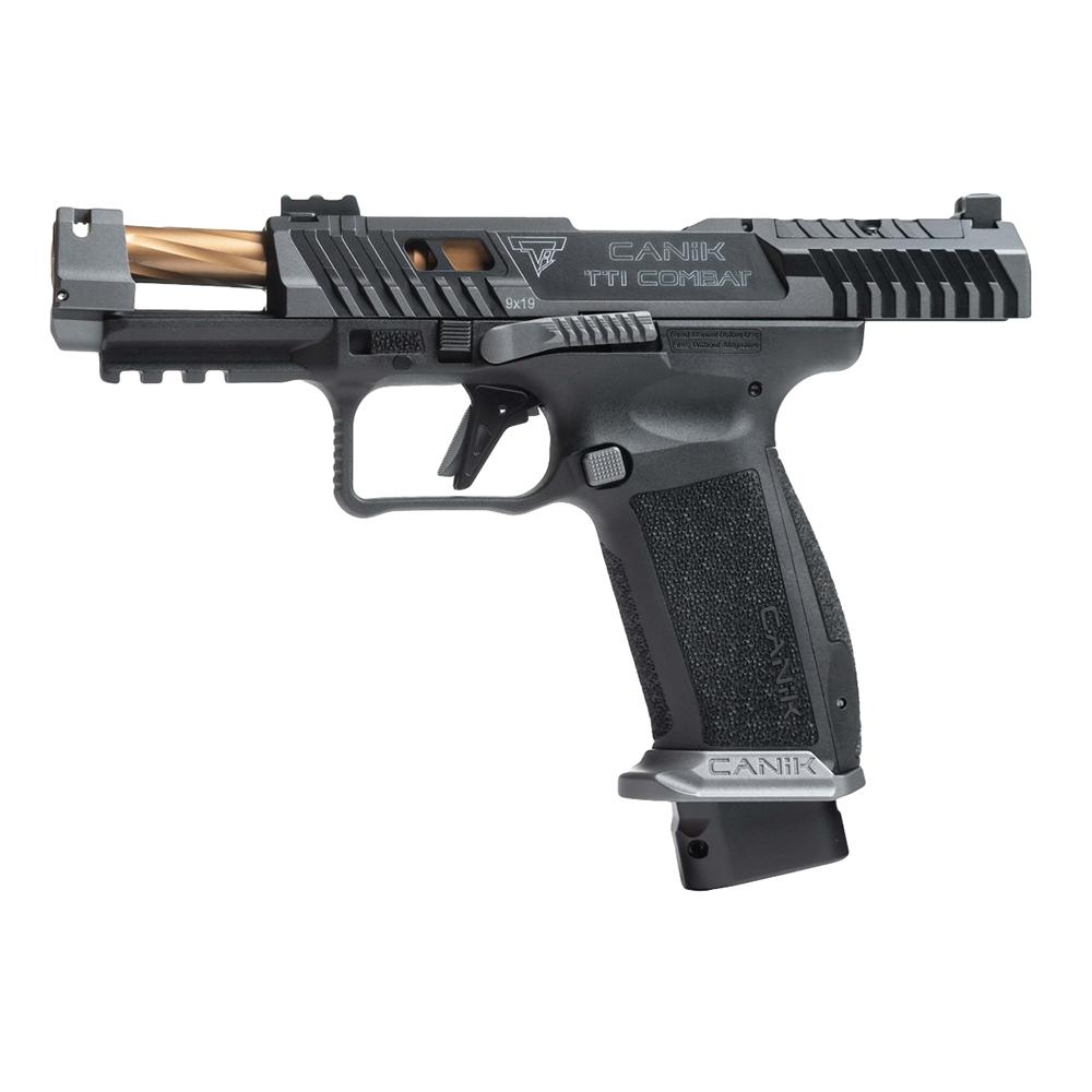 Canik TTI Combat Smoke 9mm 4.6'' Barrel 18rd  - Blk & Gld w/ Ported Barrel