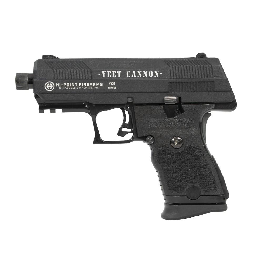 C-9 9mm pistol, YC slide, Engraved Yeet Cannon, threaded barrel