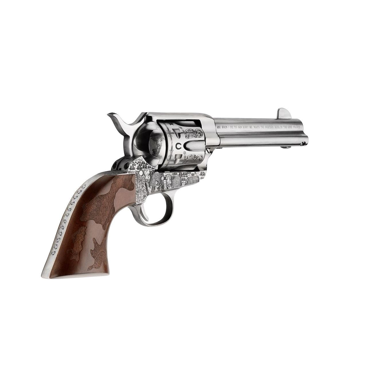 COWPOKE 45LC 4.75in NICKEL ENGRVD FRAME BBL CYL ENGRVD COWHIDE WLNT GRIP