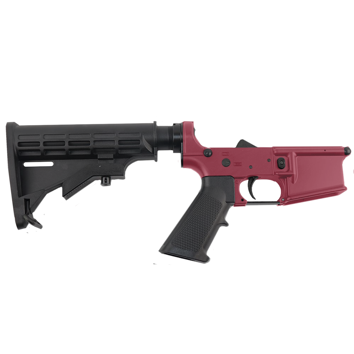 AR-15 Completed Lower Receiver with Adjustable M4 Stock Assembly & Lower Parts Installed - Cranberry Frost